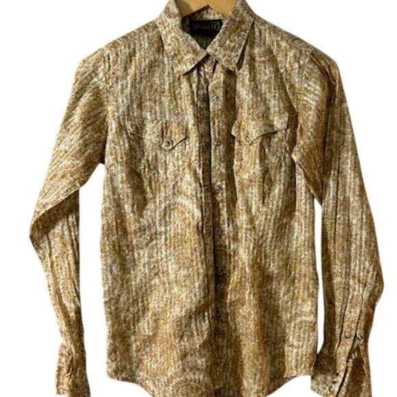 ARIAT Tan Paisley Stripe Pearl Snap Long Sleeve Western Cowgirl Shirt SMALL - Picture 1 of 12